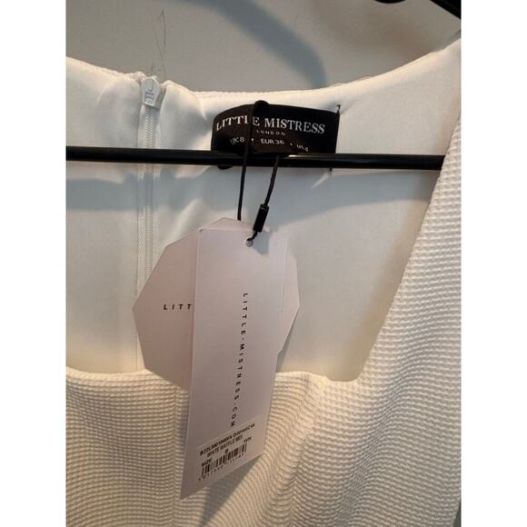 LITTLE MISTRESS White Dolly Waffle Midi Dress Women Size 8 - Picture 5 of 5